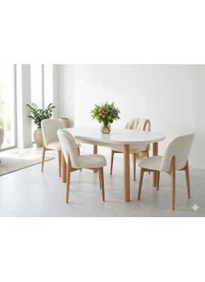 3210 GALA İKONİK 90*160+30 BOHEM NATUREL AYTAŞI BÜYÜYEN MASA+2203 İKONİK NATUREL KREM AHŞAP SAN