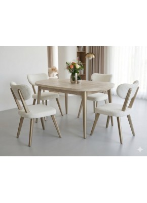3210 GALA MASAL 90*160+30 TRAVERTEN BONJİ SALON MASA+2204 MASAL BONJİ KREM SAN