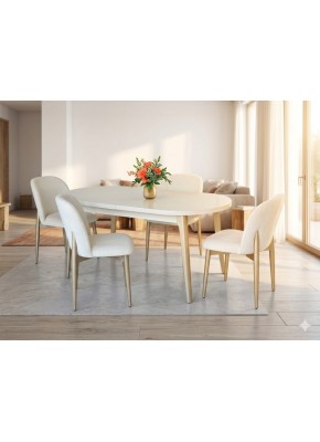 3210 GALA İKONİK 90*160+30 AYTAŞI BONJİ SALON MASA+2203 İKONİK BONJİ KREM SAN