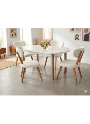 3210 GALA MASAL 90*160+30 AYTAŞI NATUREL AYAKLI SALON MASA+2204 MASAL NATUREL KREM SAN