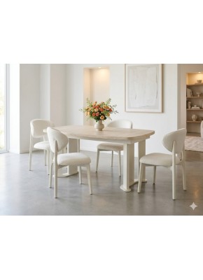 3211 PABLO İKONİK TRAVERTEN AYTAŞI AYAK MDF 90+160+30 SALON MASA+2202 ELİPS KREM SAN