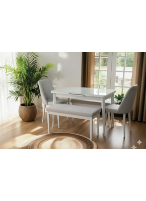 4201 MİLANO AHŞP BEYAZ KREM BENÇ TAKIM  SET 70*110+30