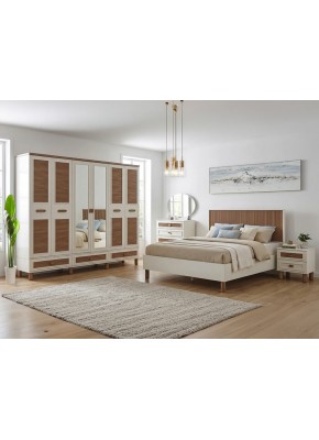 MİLA STORLU CEVİZ AYTAŞI MDF 6 KAPILI   YATAK ODASI 